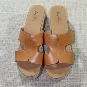 Qupid Size 8 Tan Slide On Platform Espadrille Sandals